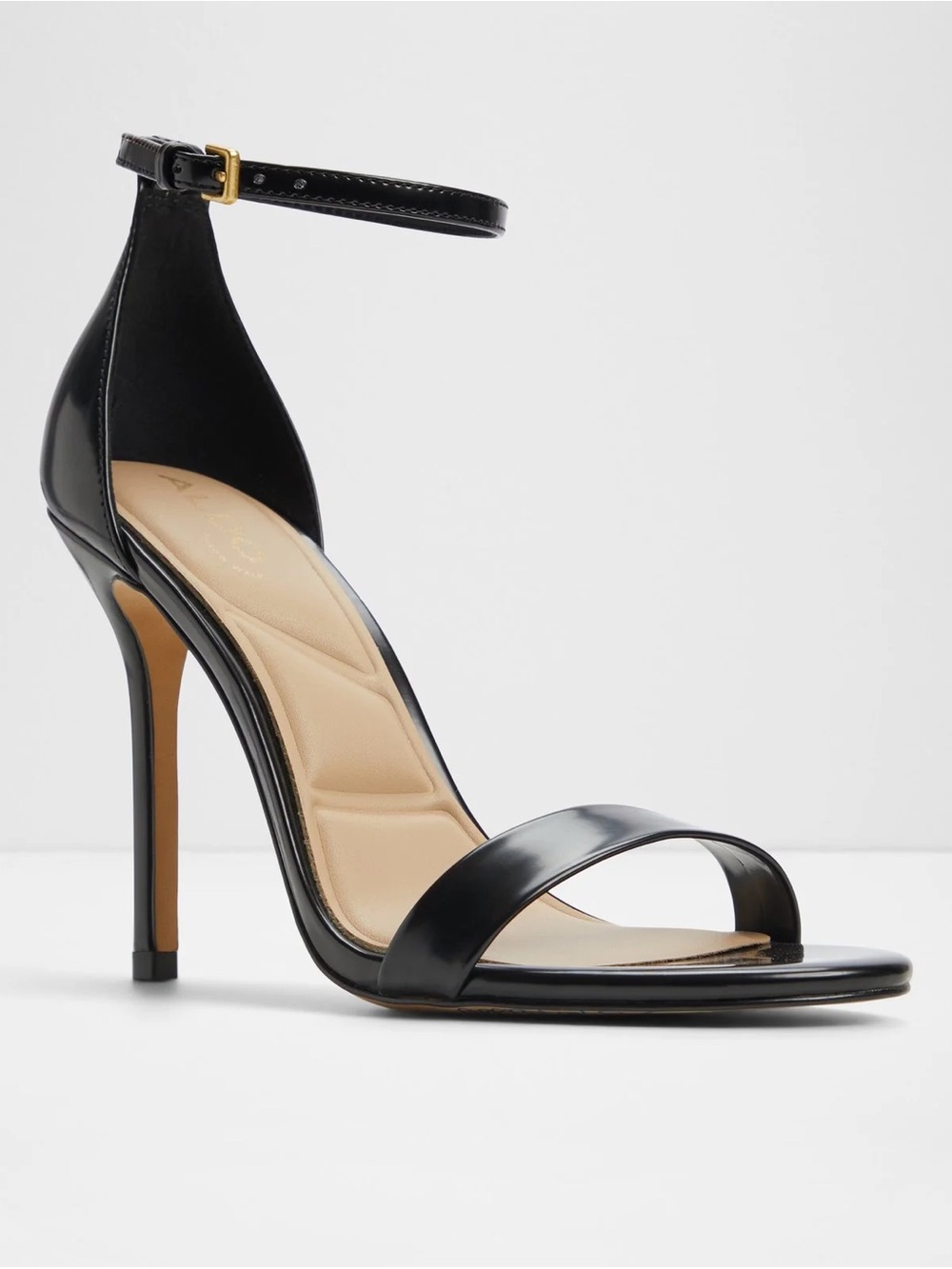 Aldo Black Patent Ankle-Strap Stiletto Sandal